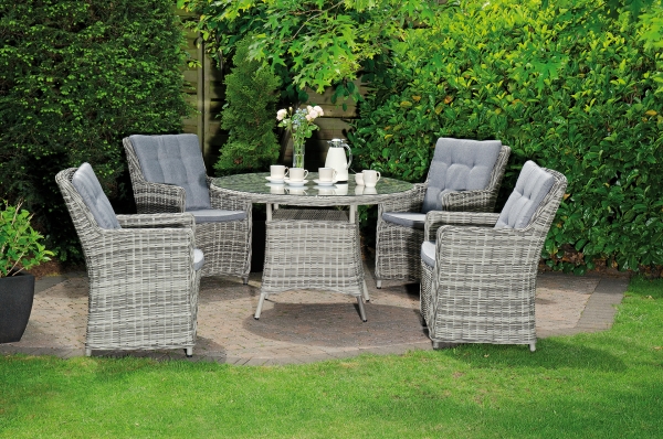 Midland Geflechttisch mit Glasplatte Alu-Rahmen mit PE-Kunststoffgeflecht vintage-taupe